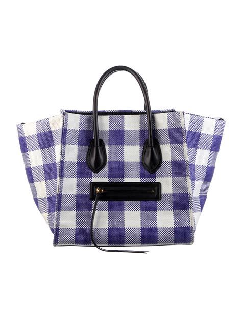 Celine Medium Gingham Woven Phantom Luggage Tote 